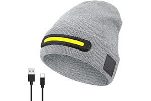 Getsuna Beanie Hat with Light, Winter Hat with Light Built in, USB Rechargeable Warm Knitted Cap for Walking, Running, Camping, Hiking(Grey)