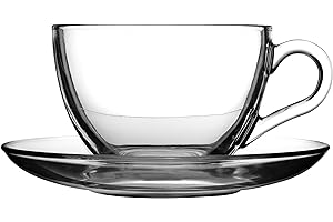 Dajar 64476 Pasabahce Basic - Set di 6 Tazze Tè con Piattini in Vetro, 21 ml