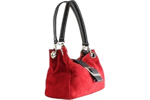 Chicca Borse Pochette a Mano da Donna in vera pelle scamosciata 100% made in Italy 26.5x18x12 cm