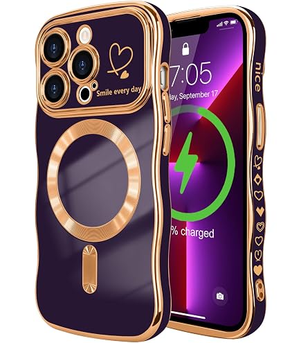 Telaso Custodia Magnetica Per IPhone 16 Pro Max, Morbida Con Motivo Cuore E Placcatura Oro, Compatibile MagSafe, Protezione Fotocamera (6.9'')