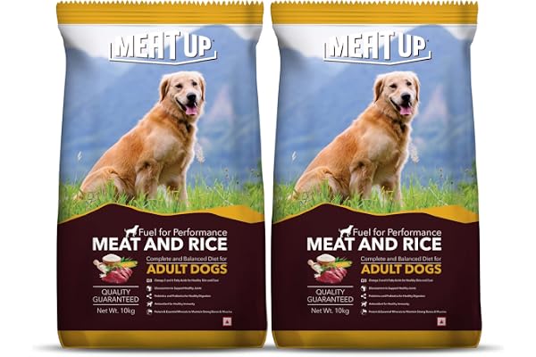 Meat Up Adult Dry Dog Food Meat and Rice, 10kg Pack (Buy 1 Get 1 Free), Total 20 Kg Pack