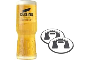 GarageBar Carling Glass | Vaso de cerveza nucleada | Producto oficial | Viene con 2 alfombrillas de goteo de cerveza (1, pinta/20 onzas)