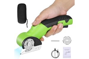 MAKDLY Rotary Cutter Electric Box Cardboard Cutter with Storage Case, Rechargeable Cordless Electric Scissors Fabric Scissor with Safety Lock & LED Light, for Cutting Carpet Leather Carpet Plastic, Green