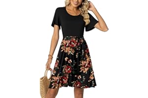 Aodemo Women's 2024 Summer Empire Waist Short Sleeves T-Shirt Dresses Ruffle Hem Swing Tie Waist Dress