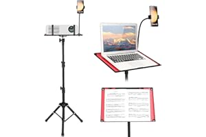 HIVEXAGON Laptop and Projector Tripod Stand, Lectern Podium Stand with Elastic Belts & Fixed Sponge pads to Protect Device, Portable Music Stand DJ Racks From 60 to 115cm Perfect for Movies Office Home Studio