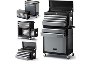 AIRAJ 8-Drawer Tool Cabinets & Tool Chests,40'' Large Rolling Tool Chest with Lock,2 in 1 Lockable Metal Tool Box with Removable Top Cabinet,Workshop Storage, Warehouse Organization,Black
