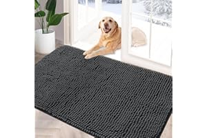 YOOTUKL Chenille Doormat Indoor 90x60cm Muddy mats for dogs Washable Rug Non Slip Dirt Trapper Quick Dry Soft Microfiber Durable Rubber Backing Bathroom Rugs(Gery, 36''X24''(L))…