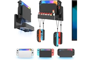 KOSKER Kit de Montaje en Pared para Switch 2/OLED/Original, Soporte de Pared para Switch con 2 Ganchos para Joycon & 14 Ranuras para Tarjeta, TV Dock para NS Accesorios con Ventilación para Consola Switch