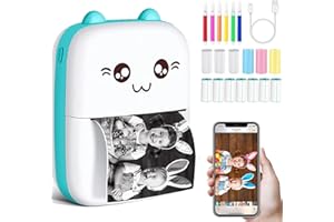 CARPOWER Mini Imprimante Portable, Imprimante Photo Thermique sans Encre avec 13 Rouleaux de Papier, Imprimante Intelligente Bluetooth Compatible avec Android et iOS, pour D'étiquettes, Images, Note (C9-Bleu)