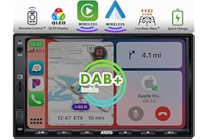 ATOTO F7XE Double DIN Car Stereo Receiver -7" touchscreen DAB+/DAB Radio with Bluetooth, Wireless CarPlay & Wireless Android Auto, Mirror Link, HD LRV, Quick Charge, QLED Display, F7G2A7XED