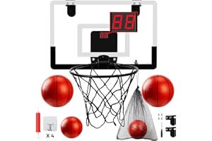 WULWUN Mini Canestro Basket da Camera per Bambini Adulti, Canestro Basket Bambini Interno con 4 Palloni, Punteggio Elettronico, Effetti Sonori, da Appendere alla Porta, Giocattolo Sportivo per Bambini 3+