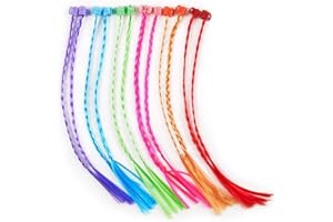 RMEET Cheveux Braid Kids,12 Pack Extensions de cheveux multicolores Clip-on tressé attachements avec néon pression pour les filles Déguisements Anniversaire Faveurs de Fête et les Enfants Performance 33CM