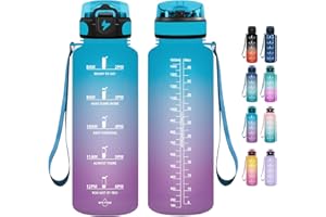 Grsta Gourde 1.5l, Gourde Motivation Avec Paille, sans BPA, Gourde Sport, Bouteille d'eau avec Marqueur de Temps pour le Camping, la randonnée - Noir Rouge