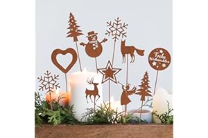 Gulfmew 11 Piezas Set de Estacas de Jardín de Navidad de Metal Oxidadas Estacas Decorativas de Bosque de Invierno Decoración Metálica Navideña con Aspecto Oxidado para Fiesta Adviento