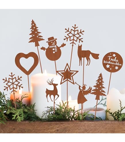 Lot De 8 Piquets De Jardin Décoratifs - Animaux Rouillés Colorés (hérisson, Hibou, écureuil, Renard, Champignon) - Décoration D’automne
