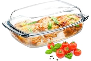 KADAX Fuente de horno, Cacerola con Tapa, Fuente de Cristal para asar, Lasaña, con Mangos, Bandeja de Cocina de Vidrio, transparente Aptas para Nevera y Congelador (rectangular, 4,1 L)
