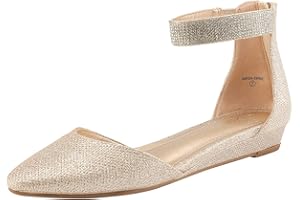 DREAM PAIRS Ballerinas Damen Flache Schuhe mit niedrigem Keilabsatz Knöchelriemen elegant Brautschuhe flach