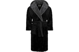 MICHAEL PAUL Dressing Gowns for Men | Super Soft Snuggle Hooded Dressing Gown in Grey Navy Black | Men's Warm and Cozy Fleece Nightwear Robe | Gifts for Him