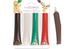 ScrapCooking - 4 Rotuladores de Chocolate Navidad - Marrón, Blanco, Verde y Rojo - Rotuladores Alimentarios para Decorar Pasteles y Galletas - Colorantes Comestibles - 7060