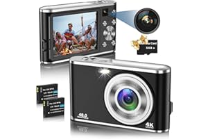 HICSHON Appareil Photo Numérique Compact 4K Autofocus avec Carte SD 32G Double caméra Avant et arrière, HD 48MP avec Grand écran 2.8", Zoom numérique 16X, pour Les débutants (Noir)