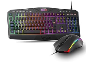 Redragon S101 Wired Gaming Keyboard and Mouse Set, UK Layout, RGB Backlight, Mechanical Feeling Ergonomic Keyboard and Mouse, 4200 DPI, 7 Programmable Buttons, Gaming or Working for PC/Mac
