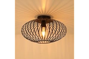 Gorssen Plafonnier rétro,Plafonnier Industrielle Retro en Métal Cage Fer Noir,Plafonnier Vintage lustre Suspension Luminaire E27 pour Entrée,Porche,Couloir,Salle à Manger