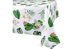 PHOGARY Hawaiian Luau Tablecloth for Party Decoration, 3 Pack Hawaii Disposable Rectangular Table Covers, Aloha Tropical Palm Leaves Table Cloth