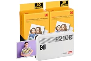 KODAK Mini 2 Retro 4PASS Mobiler Fotodrucker (5,3x8,6cm)- Paket met 68 Blatts, Weiß