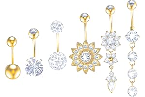 YHmall 6 Stück Bauchnabelpiercing Bauchnabel Bauch Edelstahl Zirkon Piercing Nabelring Schmuck für Damen,6 Stile (Silber) MEHRWEG