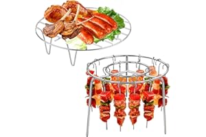 CESHMD 2 Stück Heißluftfritteuse Zubehör, Grillrost mit 48 Spießen und Dehydrate Rack, Edelstahl Airfryer Grillrost Perfekt für Huhn,Rindfleisch und Gemüse Airfryer Zubehör