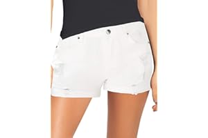 Necooer Damen Casual Ripped Denim Shorts Mittlere Taille Kurze Jeanshose mit Taschen