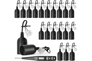 QLOUNI 20 Stück E27 Ersatzfassung + VDE-Spannungsprüfer, Baufassung mit Kabel, Lampenfassung mit Kabel, Renovierfassung, Baustellenfassung