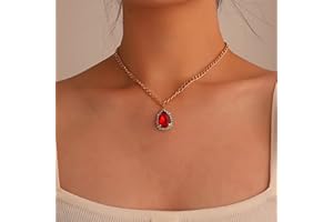 Wendalern Collana girocollo in cristallo a goccia Collana con ciondolo con diamanti rossi Collana con strass in oro Collana con clavicola vintage Cz Gioielli per donne e ragazze