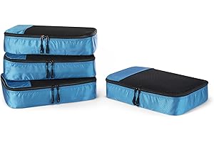 Amazon Essentials Ensemble de 4 Cubes de Rangement, Organisateurs de Voyage avec Double Fermeture Éclair, Dessus en Maille, 100% Polyester, Taille M, Bleu Ciel (Anciennement Amazon Basics)