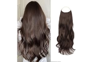FESHFEN Extensiones de Hilo Invisible Rizadas Ondulado sin Clip de Una Pieza Extensiones de Cabello Invisible Secreta Hilo de Pesca Extensiones de Pelo Sintética Postizos para Mujer 50cm
