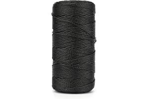 KINGLAKE 2mm Black Cord, 130m Twist Nylon Brick Line, Strong Builders String for Bricklaying, Masonry, Net Repairing, Gardening, Marking, DIY Crafts