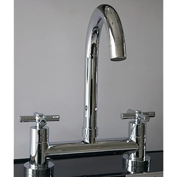 Traditional Kitchen Tap Dual Black Handle Sink Mixer Monobloc Tap