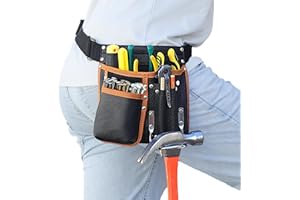 quipuda Tool Belt, Genuine Leather Tool Pouch, with Adjustable Waist Belt, Tool Bag with Hammer Holder for Carpenters, Gardeners, Frame Builders, Roofers, Craftsmen