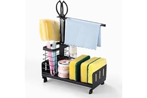 Zhufas Organizer Cucina Lavello Porta Spugna Lavandino Caddy Acciaio Inox Organizer Cucina con Vassoio di Scarico Rimovibile per Riporre gli Oggetti nel Bagno Della Cucina