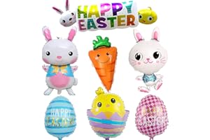 SENIDEA Oversized Easter Balloons 7 Pcs Easter Foil Helium Balloons for Kids, Easter Party Decorations Easter Bunny Rabbit Chick Easter Eggs Balloons