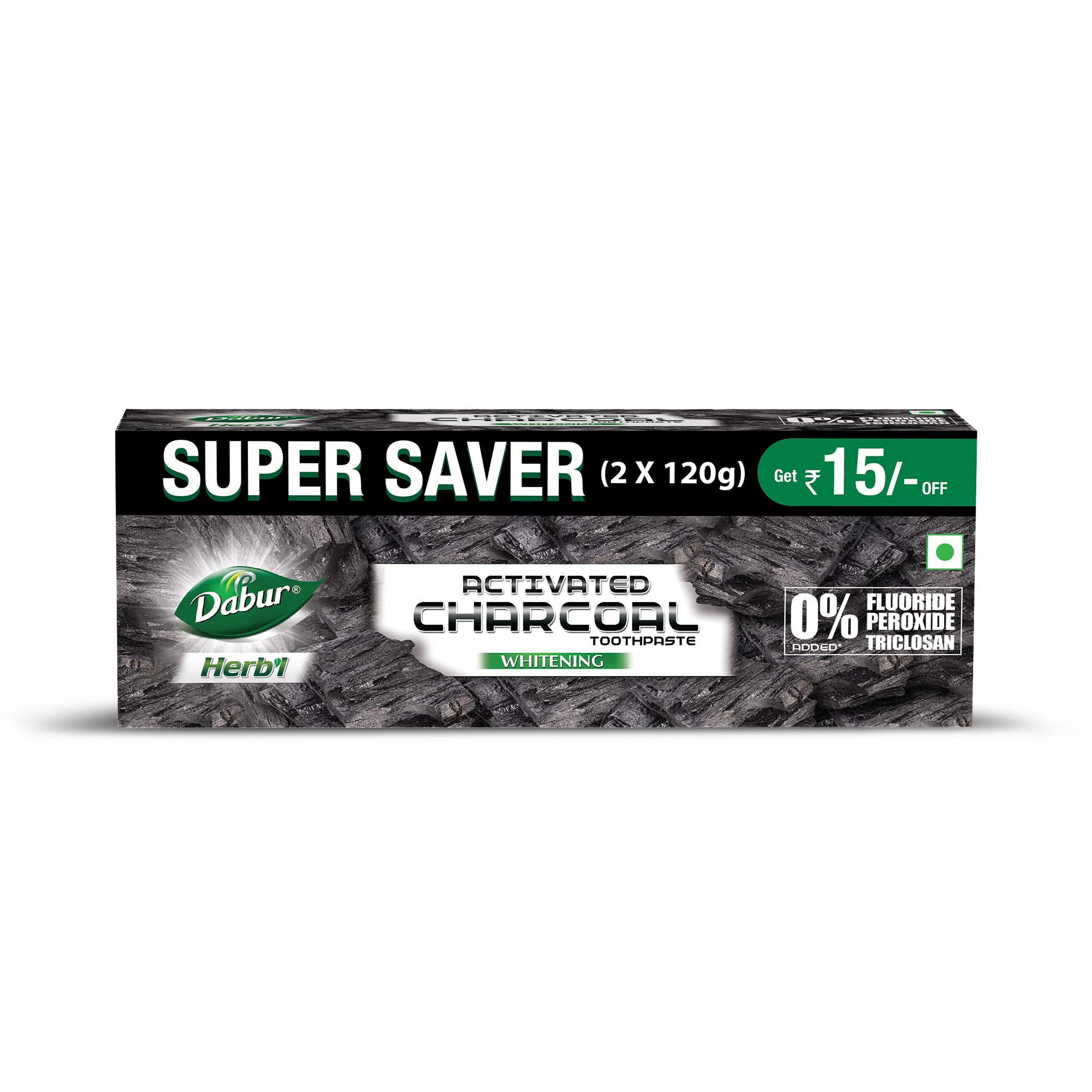 DABUR Herb'L Activated Charcoal Toothpaste-240G (120Gx2,Pack Of 2)|Black Gel Toothpaste|Whitening |Fluoride Free|Fights Plaqu