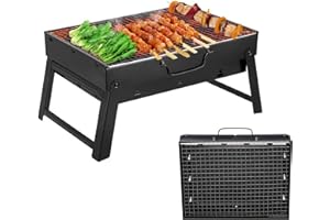 ROIMOE Charcoal Grills BBQ Portable Table Grill Camping Grill Picnic Grill Removable BBQ Grills Folding Grill Mini Grill for Outdoor Patio Camping (Large) Black