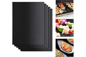 EHIOG BBQ Grill Mat, 5-Pack Non-Stick Barbecue Baking Sheets, Non Stick Reusable Cooking Mats, Barbecue Mats for Grilling Meat, Veggies, Seafood, Eggs, 40x33CM (Black)