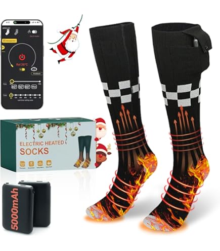 Chaussettes Chauffantes Rechargeables Unisexes – 3 Réglages De Température Via Appli, Batterie 5000 MAh – Idéales Ski, Randonnée, Camping