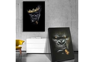 ZHAOYANG ART Gorille Fumer Cigare Animal Peinture Impression sur Toile Art Postes et Impressions Mur Art Photo pour Salon Peintures 50x70cm/20x28inx2pcs Sans Cadre