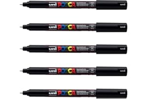 POSCA - Uni Mitsubishi Pencil - 5 czarnych markerów PC1MR bardzo cienka końcówka kalibrowana 0,7 mm - marker do malowania na bazie wody - dowolny uchwyt - do papieru, tekstyliów, szkła, kamienia itp.