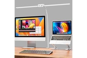 EppieBasic Desk Lamp, 24W Led Desk Lamp for Home Office, Eye-Caring Double Head Architect Desk Light with Clamp, 4 Color Modes & Stepless Dimming Table Lamp for Study and Monitor Work, White