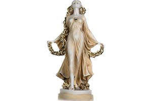 Flora Gudinna Golden Maiden I Blomningar Blommor Guldton Alabaster Staty Skulptur 18cm