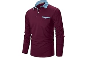 GNRSPTY Polo Hombre Manga Larga Denim Cuello Camisetas Algodón Camisas T-Shirt Golf Tennis Otoño Invierno Oficina