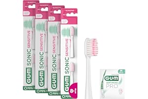 GUM Sonic Sensitive Têtes de recharge Brosse à dents électrique à pile GUM SONIC SENSITIVE| 4 Packs de 2 (X8 au total) | Roses +1 bonus offert